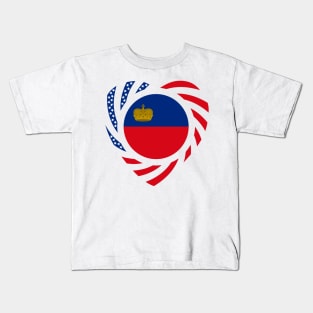 Liechtensteinian American Multinational Patriot Flag Series (Heart) Kids T-Shirt